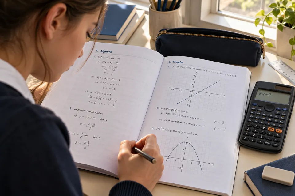 Mathematics work and notes laid out for study