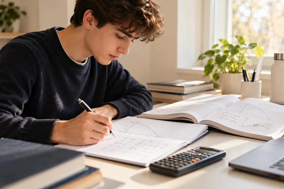 A Level student working through advanced subject calculations
