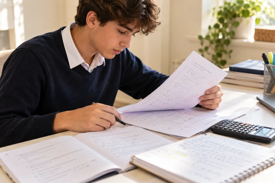 IGCSE student working through exam papers