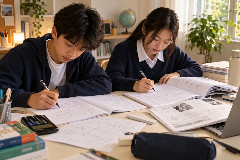 O Level students revising together